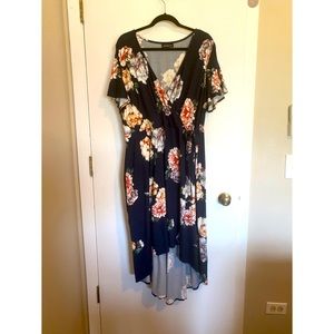 🖤🌸Navy Floral Wrap Hi-low Dress🌸🖤